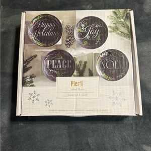 Pier 1 Holiday Christmas Salad Plates. Set of 3. Happy Holidays, Joy & Noel.